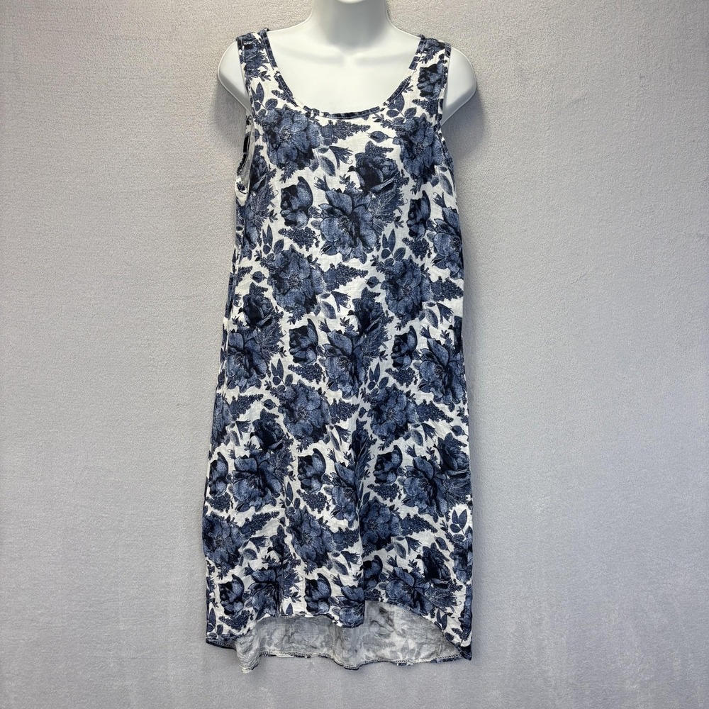 Pistache‎ Italy Linen Midi Sundress Womens XS Blue Floral Lightweight Coastal
